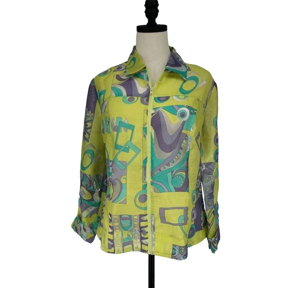 Multiples Women's L Geometric Print Long Sleeve Jacket‎ Vintage Style